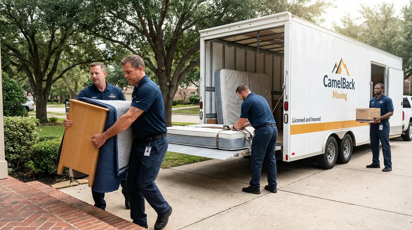 Crew loading residential truck for cross-state move from Mount Olive, NC